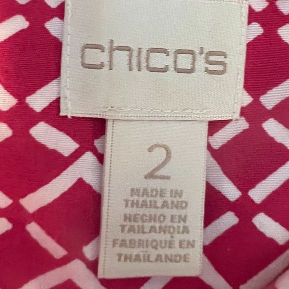 Chico's Button Front Blouse 100% Cotton Pink White Print Size (Chico's 2) Medium - Picture 5 of 8